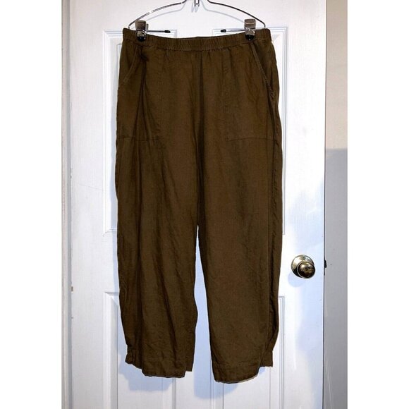 GUDRUN SJODEN Linen Cotton Blend Crop Pants Tapered Leg Pockets Pleated - Picture 1 of 13